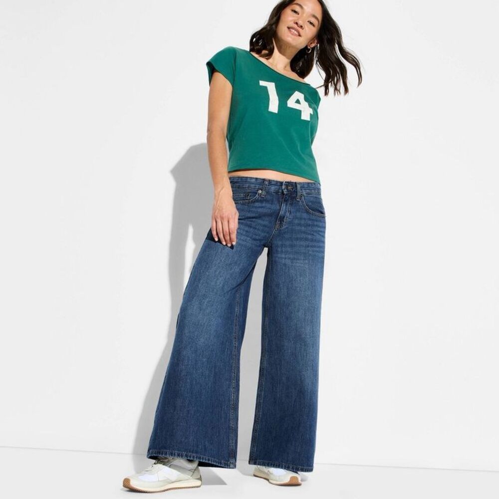 Women's Low-Rise Ultra Wide Leg Jeans - Wild Fable Dark Wash 8